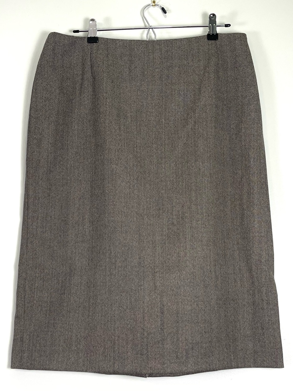 CAROLINA HERRERA 100% Wool Lined Pencil Skirt Brown Made in Italy Size 14